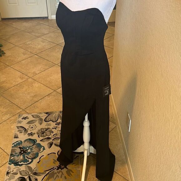 Lulus M Strapless Bustier Corset Maxi Dress Solid Black High Slit Evening Formal - Picture 3 of 12